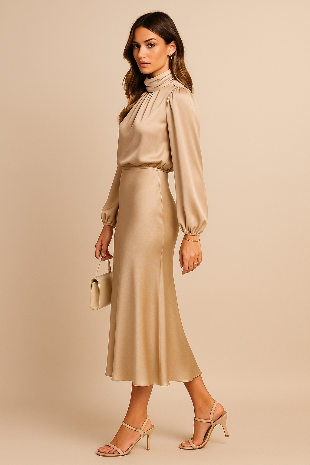 Midi Dress - High Neck, High Waist