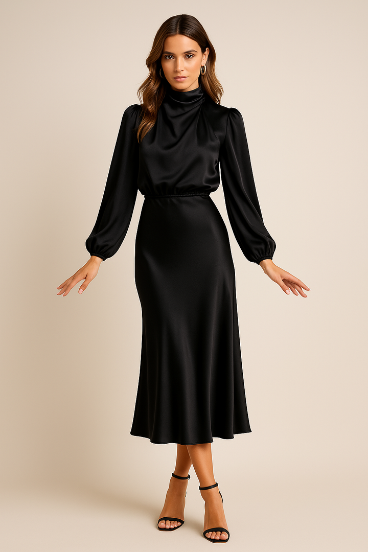 Midi Dress - High Neck, High Waist