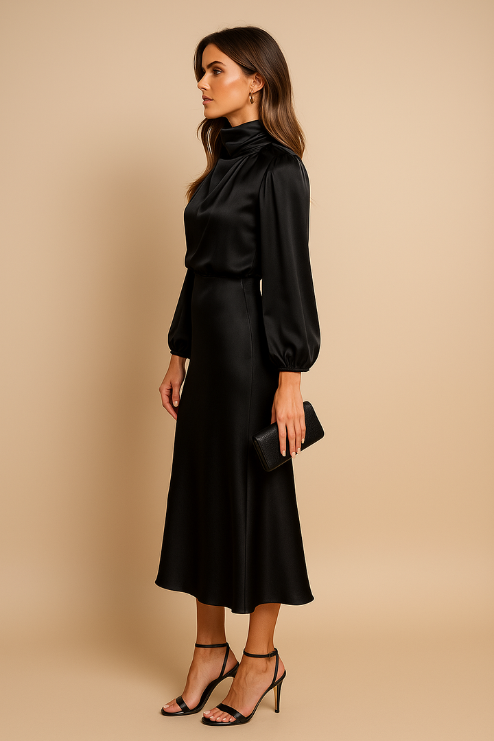 Midi Dress - High Neck, High Waist