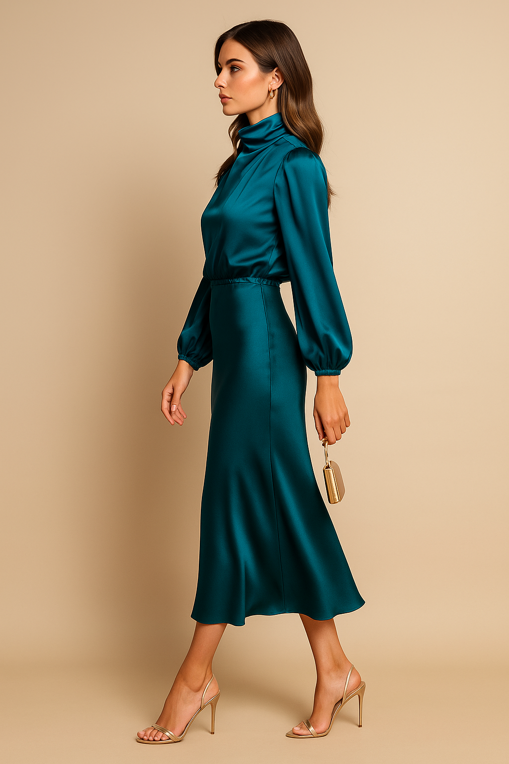 Midi Dress - High Neck, High Waist