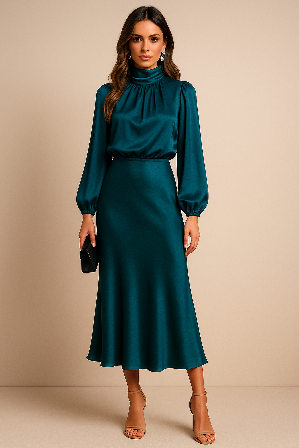 Midi Dress - High Neck, High Waist