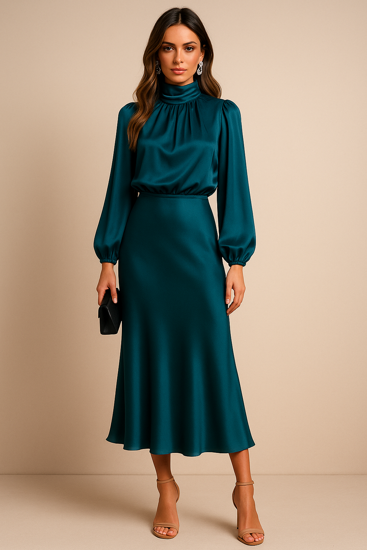 Midi Dress - High Neck, High Waist