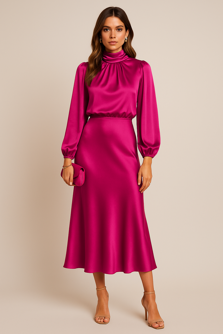 Midi Dress - High Neck, High Waist