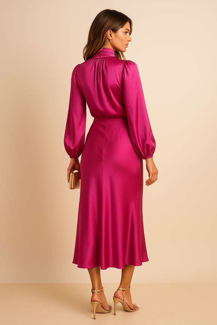 Midi Dress - High Neck, High Waist