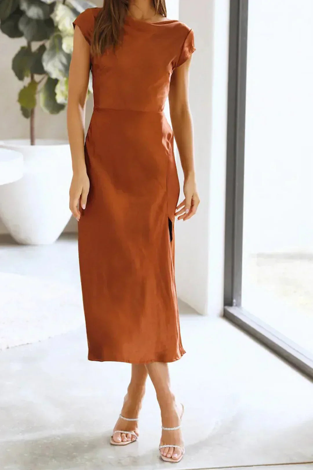 Slip Dress – Midi Length, Minimalist Silhouette