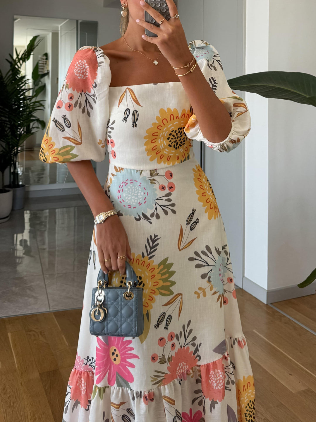 Blush Floral Tiered Chiffon Dress
