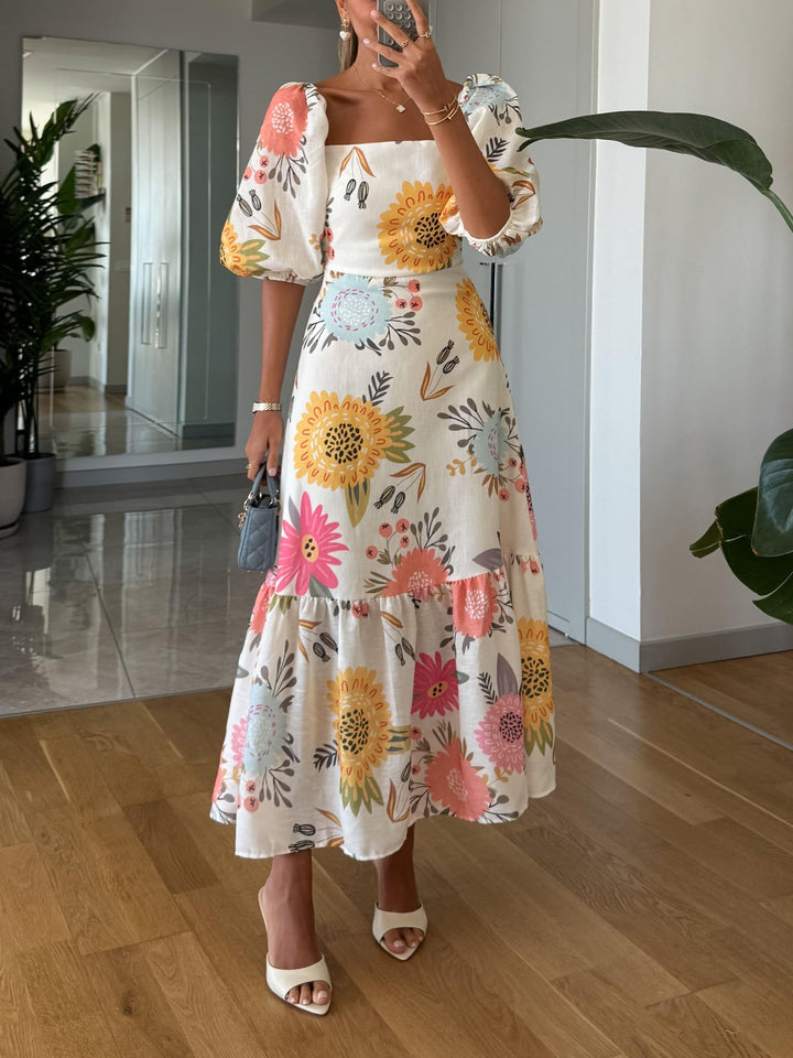 Blush Floral Tiered Chiffon Dress