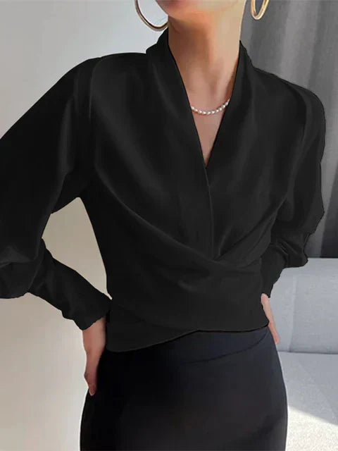 MARIELLE – ELEGANT DRAPED V-NECK BLOUSE
