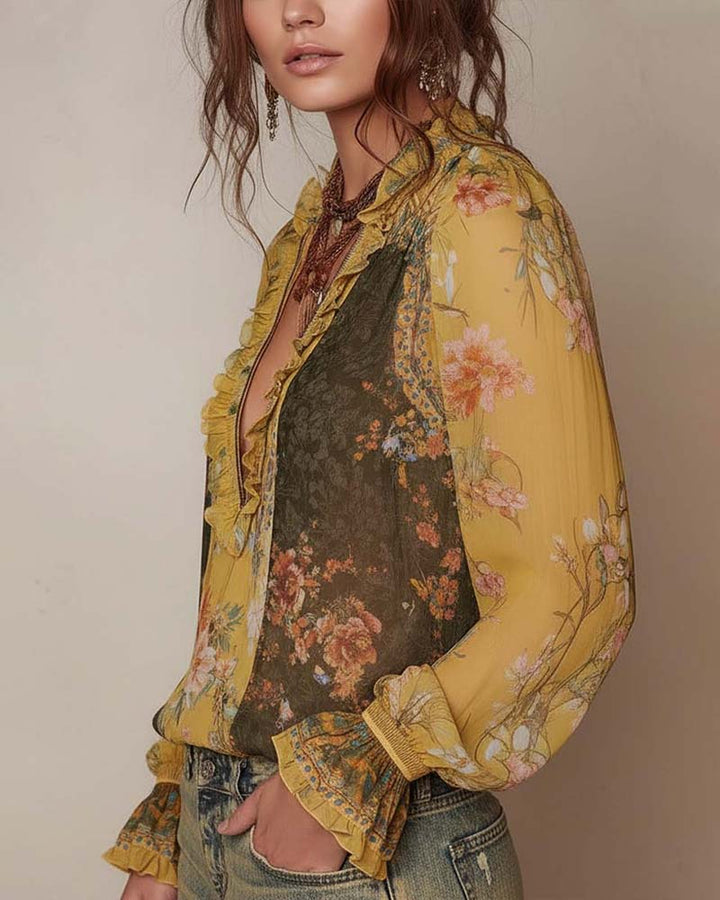 LILLIAN – ROMANTIC FLORAL ZIP BLOUSE