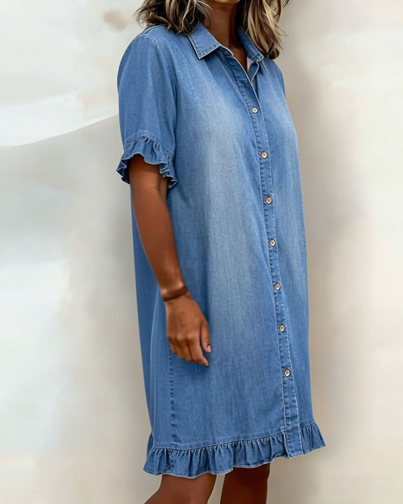 Light Blue Relaxed-Fit Washed Denim Dress