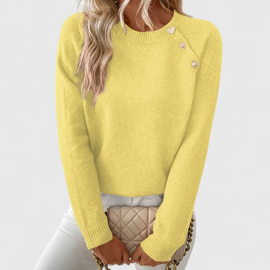 ISABELLE – ELEGANT PEARL BUTTON SWEATER