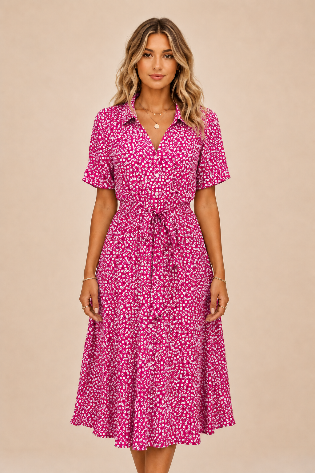Midi Dress - Lightweight Fit, Short Sleeves
