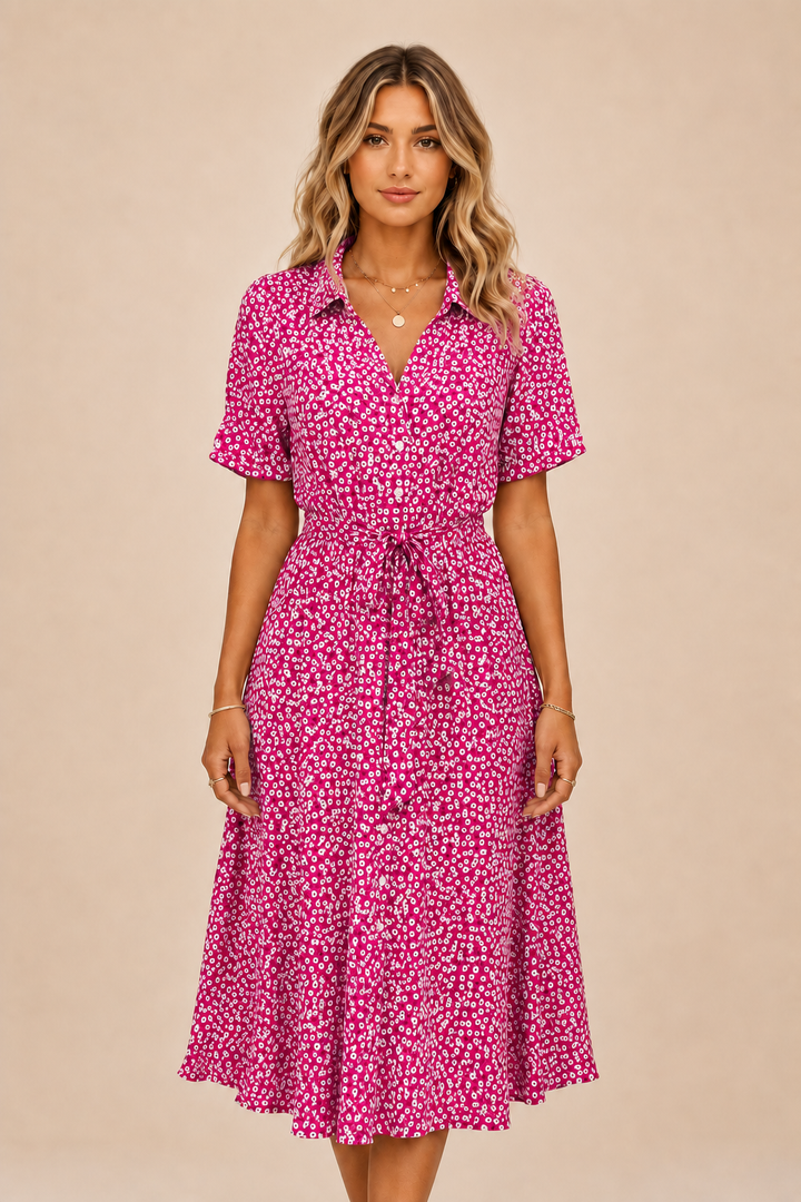 Midi Dress - Lightweight Fit, Short Sleeves