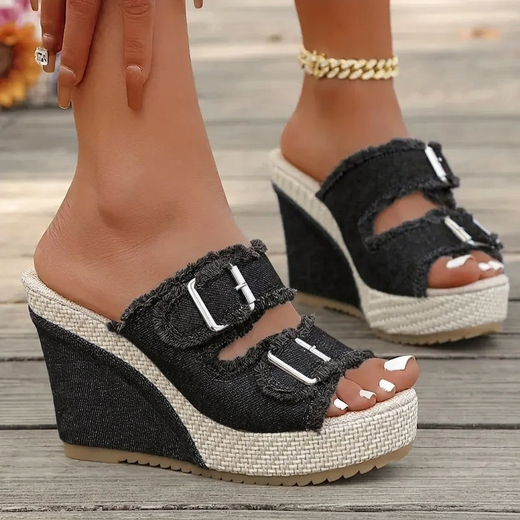 Willow | Fray Edge Wedge Sandals