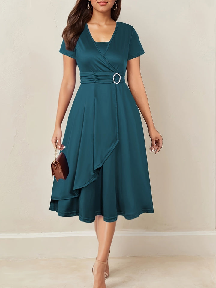 Hilda™ - Elegant Rhinestone V-Neck Evening Dress