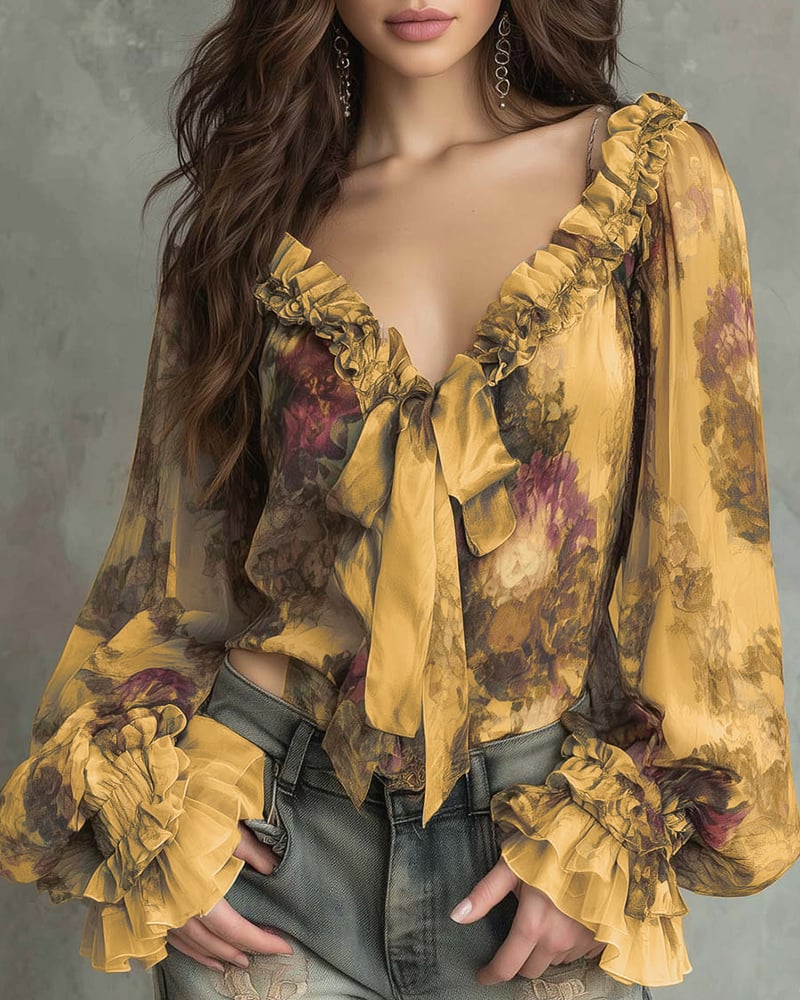 SAVANNAH – ROMANTIC BLOOM TIE-FRONT BLOUSE
