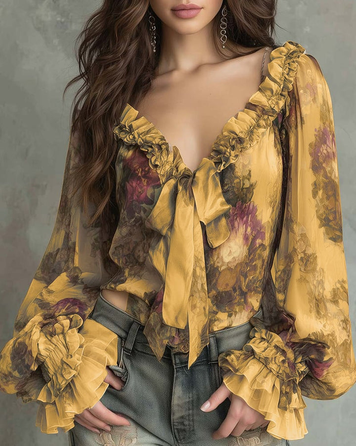 SAVANNAH – ROMANTIC BLOOM TIE-FRONT BLOUSE