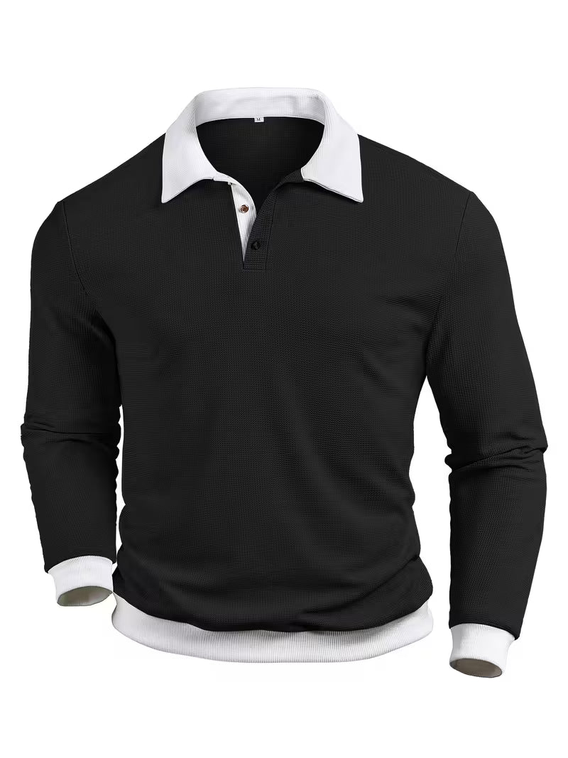 Gennady - Textured Waffle Knit Shirt With Contrast Collar