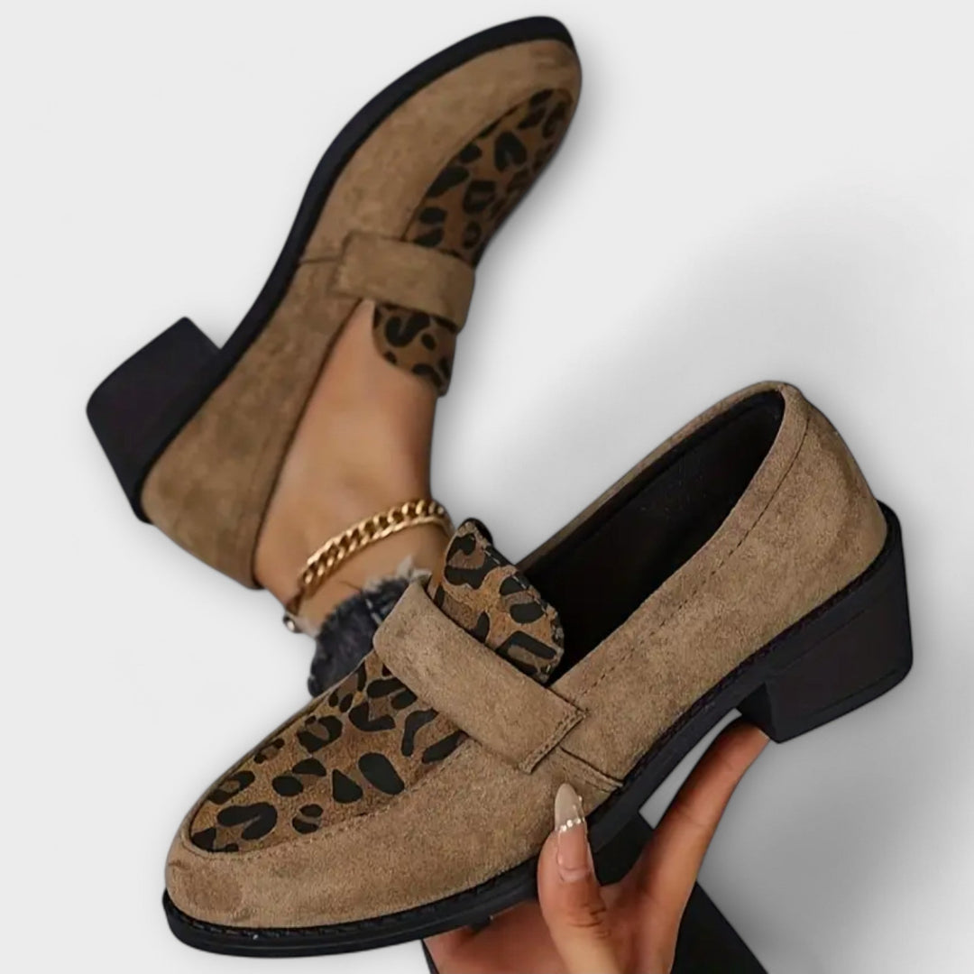 JANELLE – LEOPARD PANEL SUEDE LOAFERS