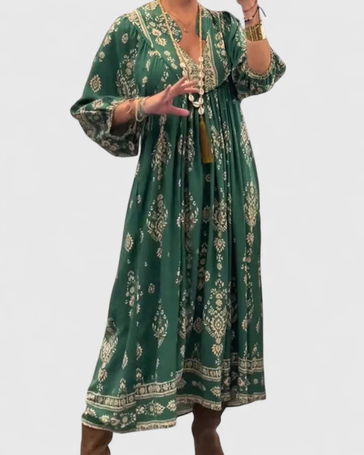 CLAIRE – BOHEMIAN V-NECK MAXI DRESS