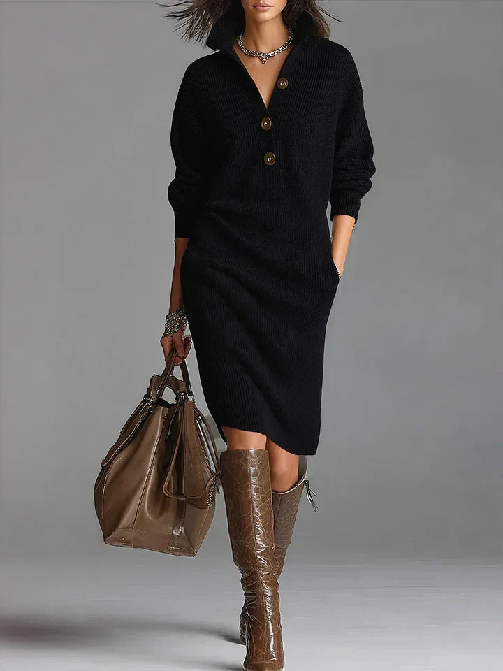 GISELLE – KNIT COLLAR BUTTON SWEATER DRESS