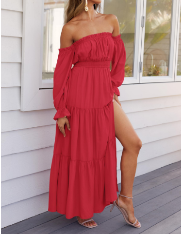KENDRA – BREEZY ROMANCE OFF-SHOULDER MAXI DRESS