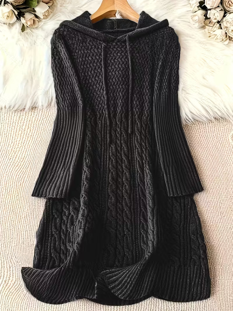 EVELINA – CHUNKY KNIT HOODED SWEATER DRESS