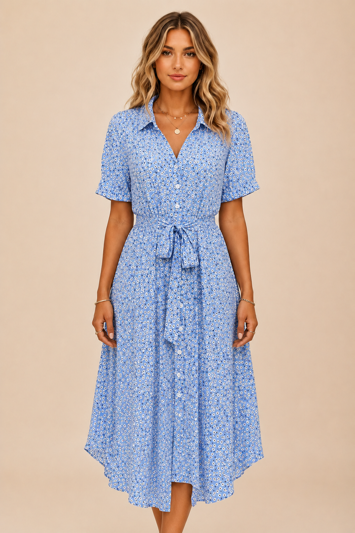 Midi Dress - Lightweight Fit, Short Sleeves