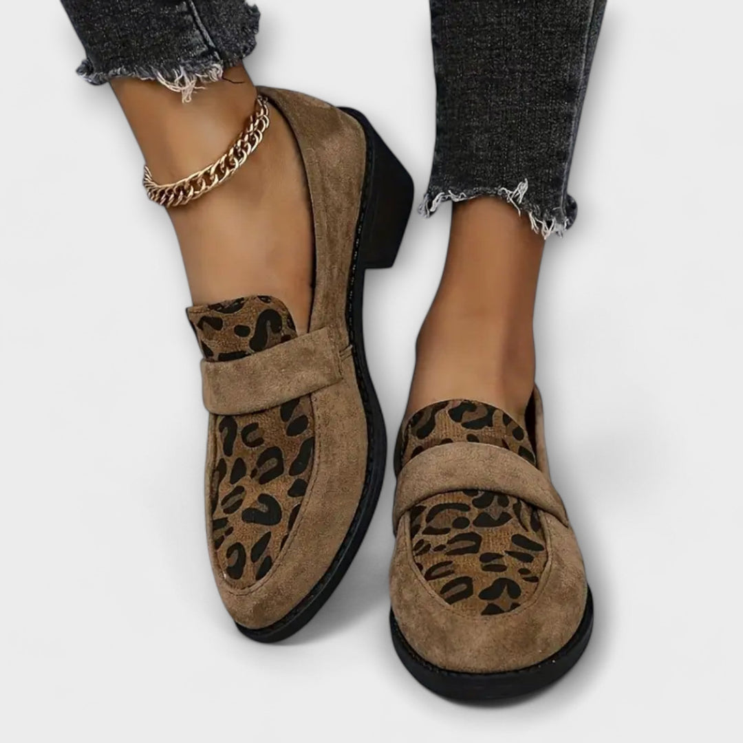 JANELLE – LEOPARD PANEL SUEDE LOAFERS