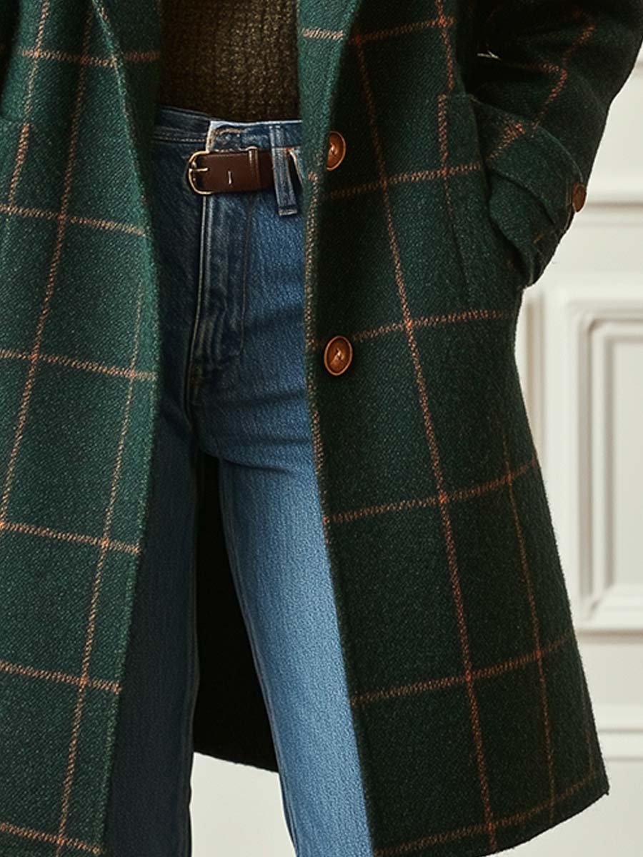 EVELINA – ELEGANT GREEN CHECKED WOOL COAT