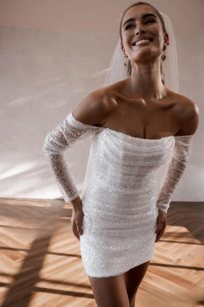 BELLA – GLAM SPARKLE OFF-SHOULDER MINI DRESS