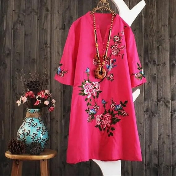 Haven – Floral Embroidered Dress with Loose V-Neck