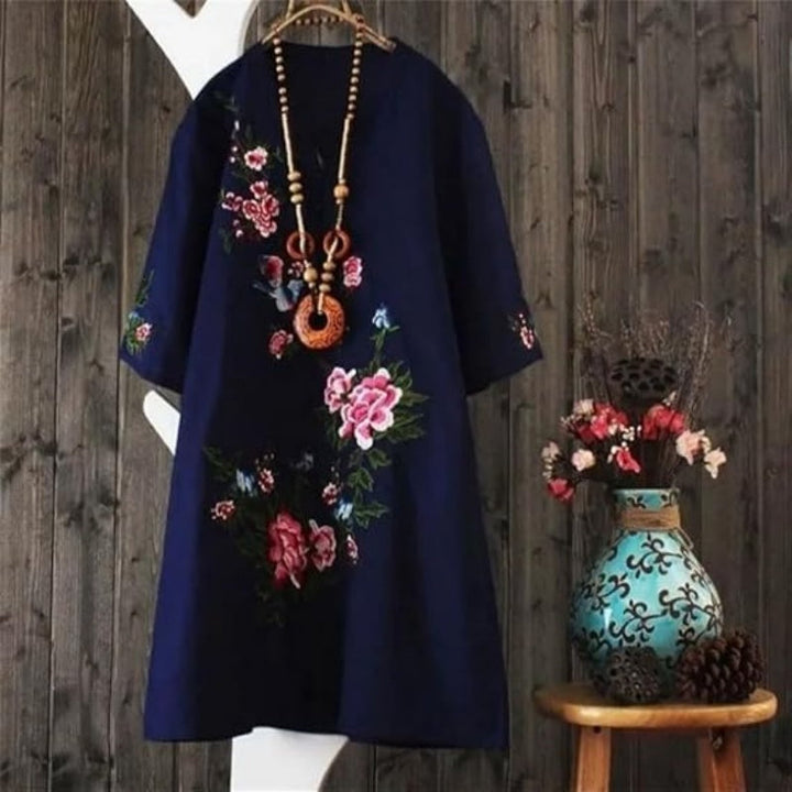 Haven – Floral Embroidered Dress with Loose V-Neck