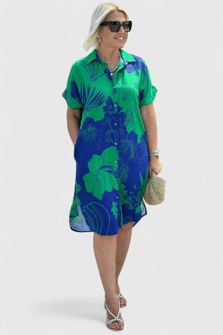 LUCY – TROPICAL BLOOM SHIRT DRESS